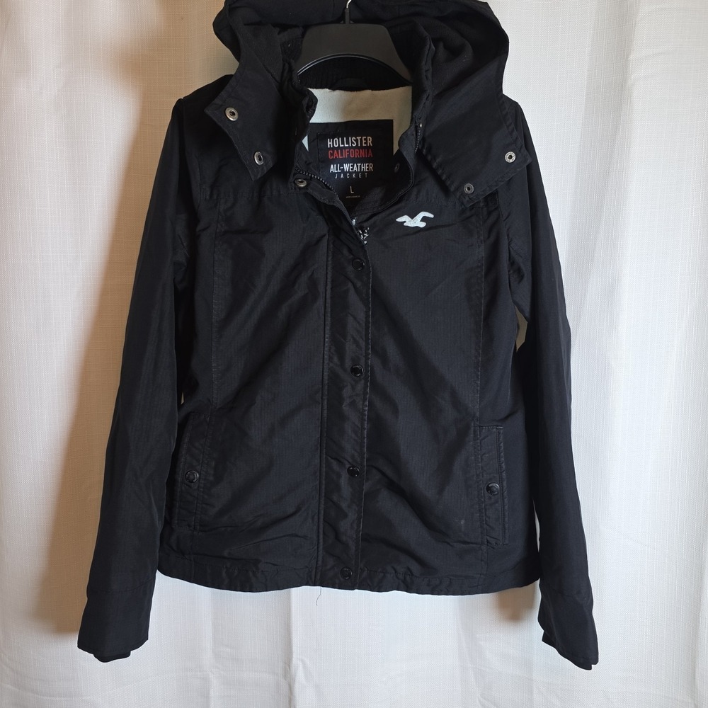 Hollister California All-Weather Jacket Black And Baby Blue  Womens Large